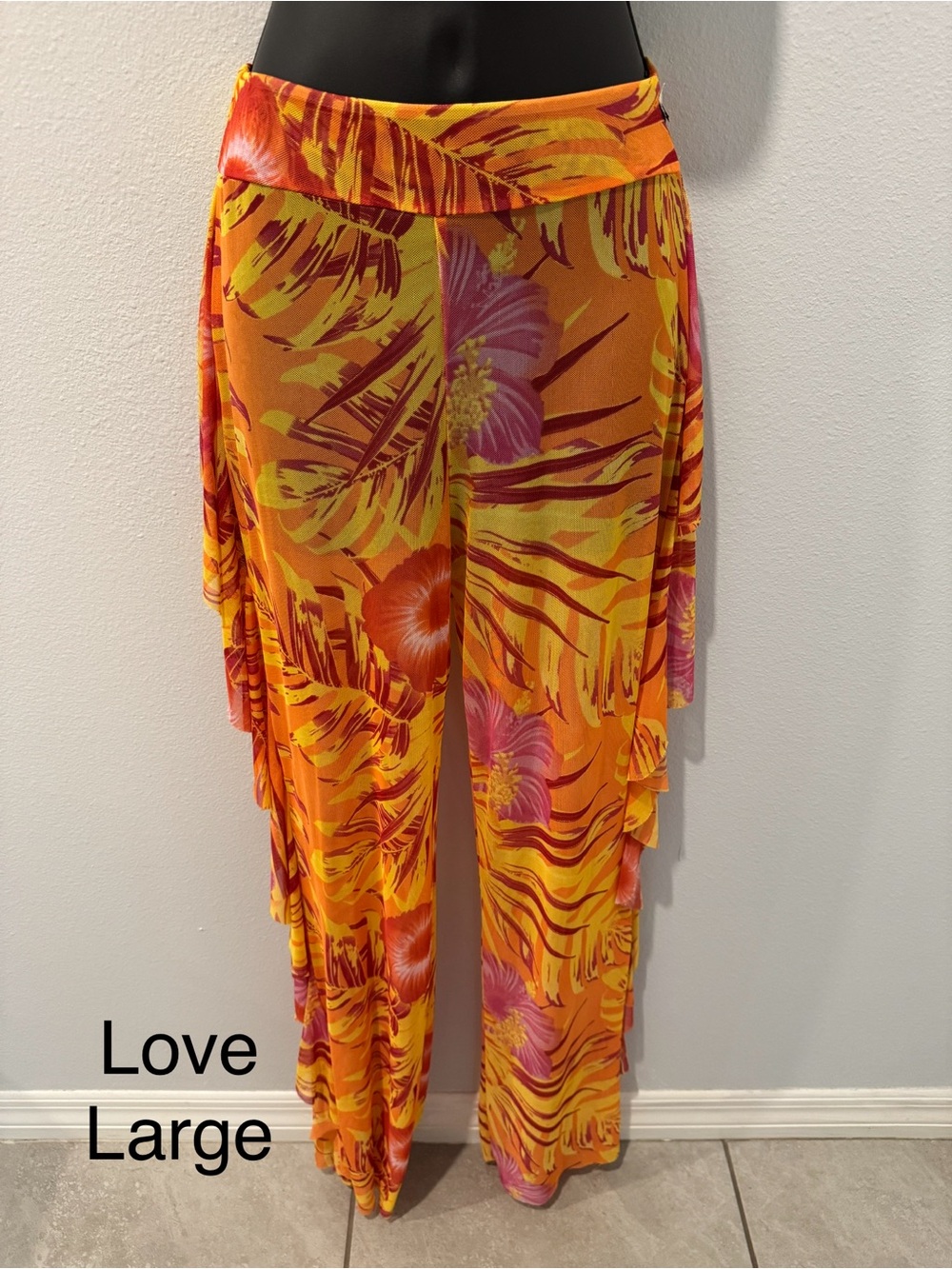 Flowy Orange Tropical Swim Coverup Pants